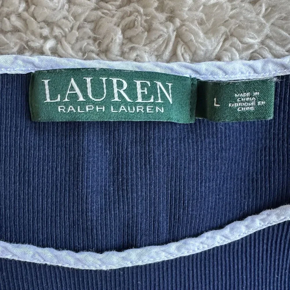 Lauren Ralph Lauren Cap Sleeve Top Womens L Ribbed Knit Nautical Preppy Shirt